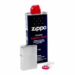 Zippo - Brushed Chrome Lighter, Fluid & Flint Pack