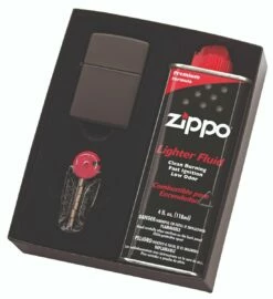 Zippo - Black Matte Lighter, Fluid & Flint Pack
