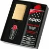Zippo - Brushed Brass Lighter, Fluid & Flint Pack -Gift Box Sales 476746 000 001