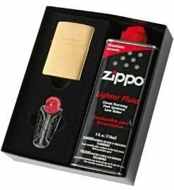 Zippo - Brushed Brass Lighter, Fluid & Flint Pack