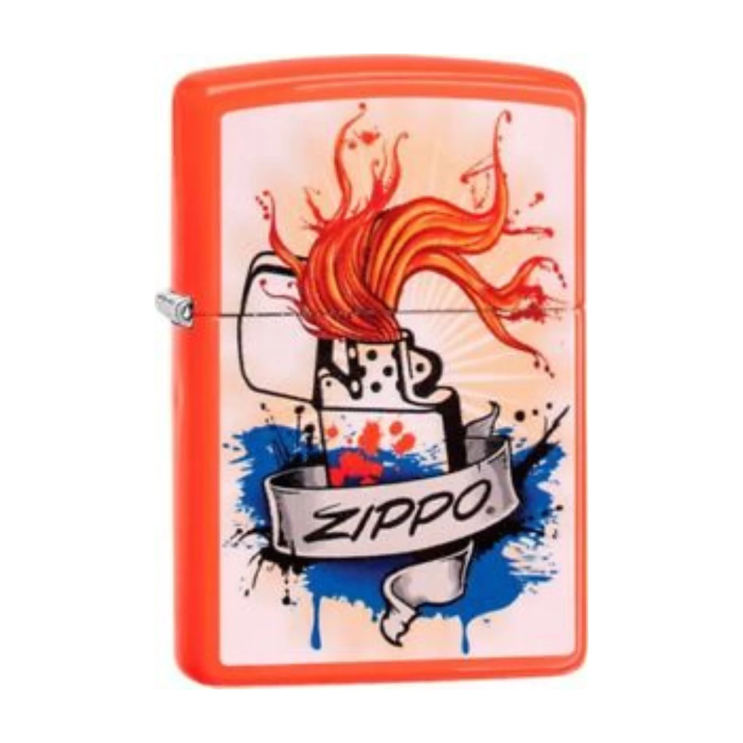 Zippo - Neon Orange Flame 3 Zippo - Neon Orange Flame