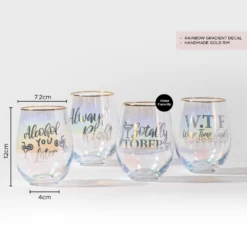 Refined Gifts Iridescent Stemless With Sayings Wine Glasses 4 Pack -Gift Box Sales 582214 004 3