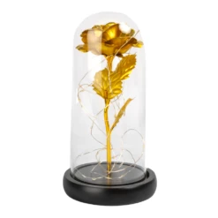 Gold Forever Rose In Glass Dome With LED Lights