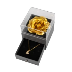 Gold Forever Rose In Jewellery Box With Heart Pendant Necklace