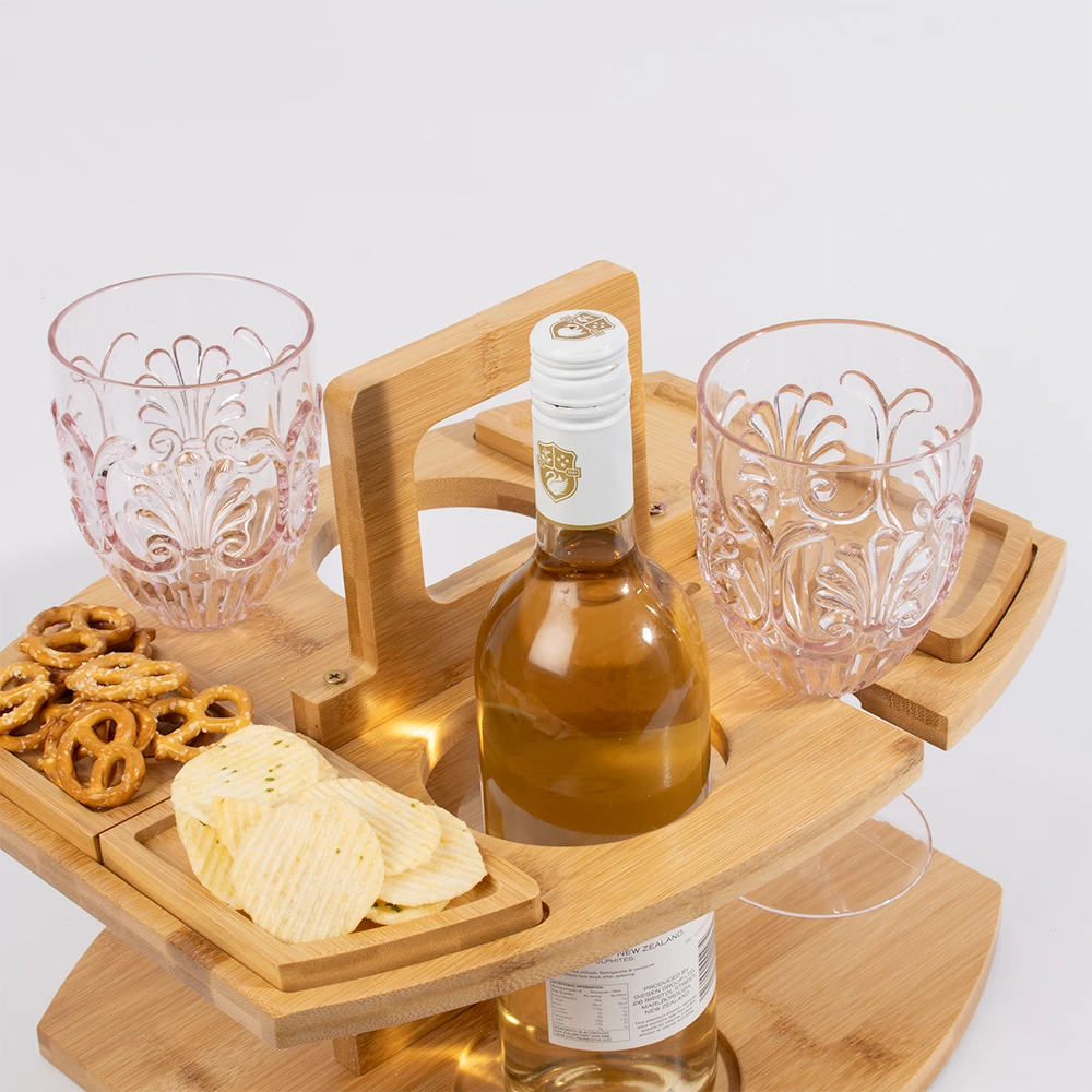 Portable Wine Picnic Table W Wine & Glass Holders 4 Portable Wine Picnic Table W Wine & Glass Holders - Image 2