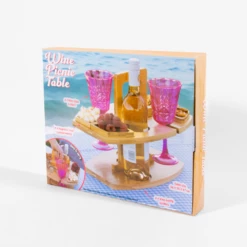 Portable Wine Picnic Table W Wine & Glass Holders 11 Portable Wine Picnic Table W Wine & Glass Holders -Gift Box Sales 592469 005