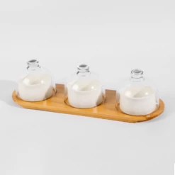 Gift Box Sales 54 Servingboard W 3 Ceramic Containers And Glass Domes