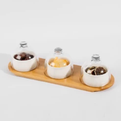 Servingboard W 3 Ceramic Containers And Glass Domes -Gift Box Sales 592471 004