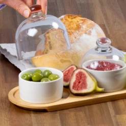 Servingboard W 3 Ceramic Containers And Glass Domes -Gift Box Sales 592471 005