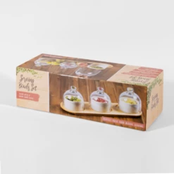 Servingboard W 3 Ceramic Containers And Glass Domes -Gift Box Sales 592471 006