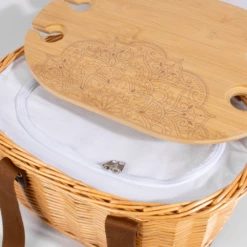 Picnic Basket W Table Top Mandala Print And Glass Holder -Gift Box Sales 592626 002